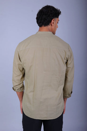 Bluebird Men's Short Kurta in Khaki - 100% Pure Cotton - Veshbhoshaa