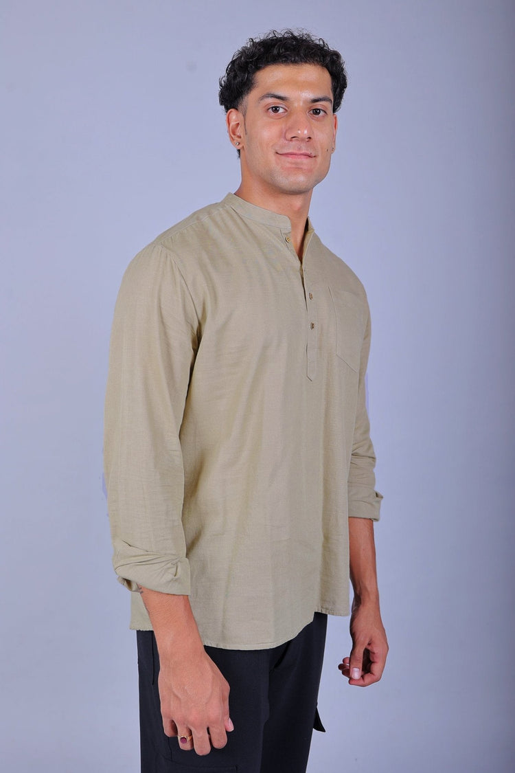 Bluebird Men's Short Kurta in Khaki - 100% Pure Cotton - Veshbhoshaa