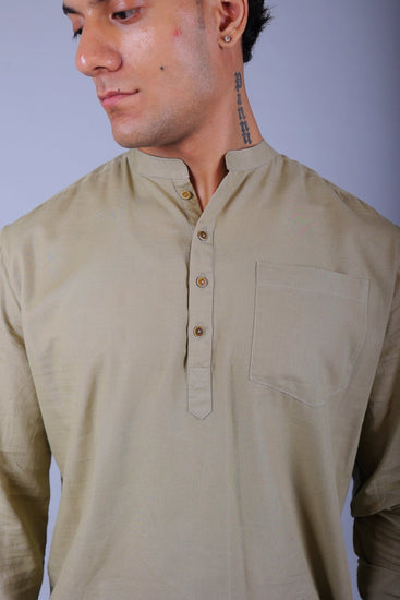 Bluebird Men's Short Kurta in Khaki - 100% Pure Cotton - Veshbhoshaa