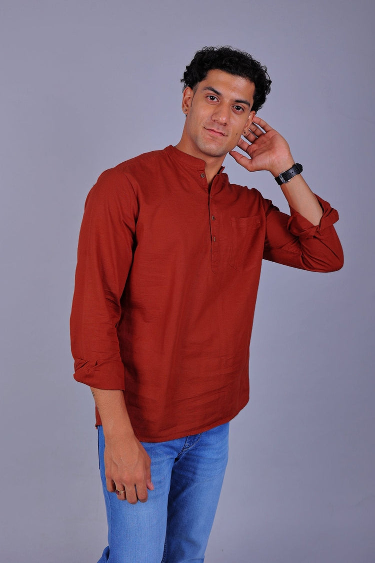 Bluebird Men's Short Kurta in Red - 100% Pure Cotton - Veshbhoshaa