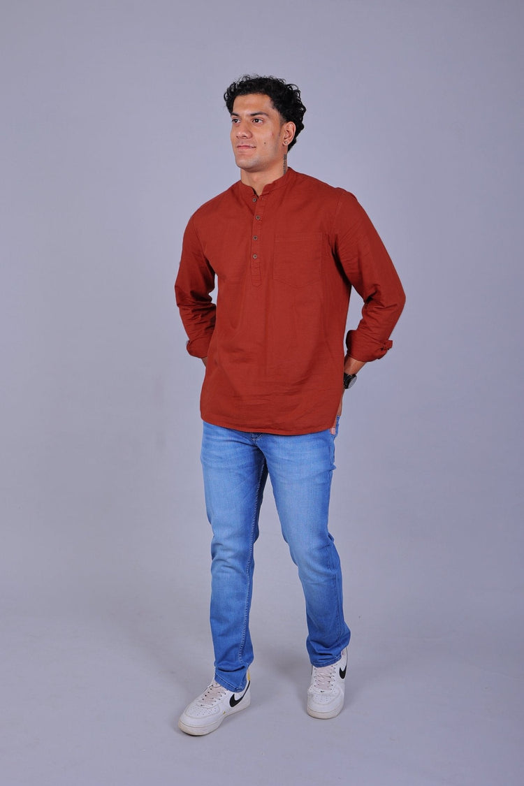 Bluebird Men's Short Kurta in Red - 100% Pure Cotton - Veshbhoshaa