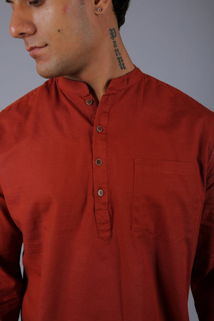 Bluebird Men's Short Kurta in Red - 100% Pure Cotton - Veshbhoshaa