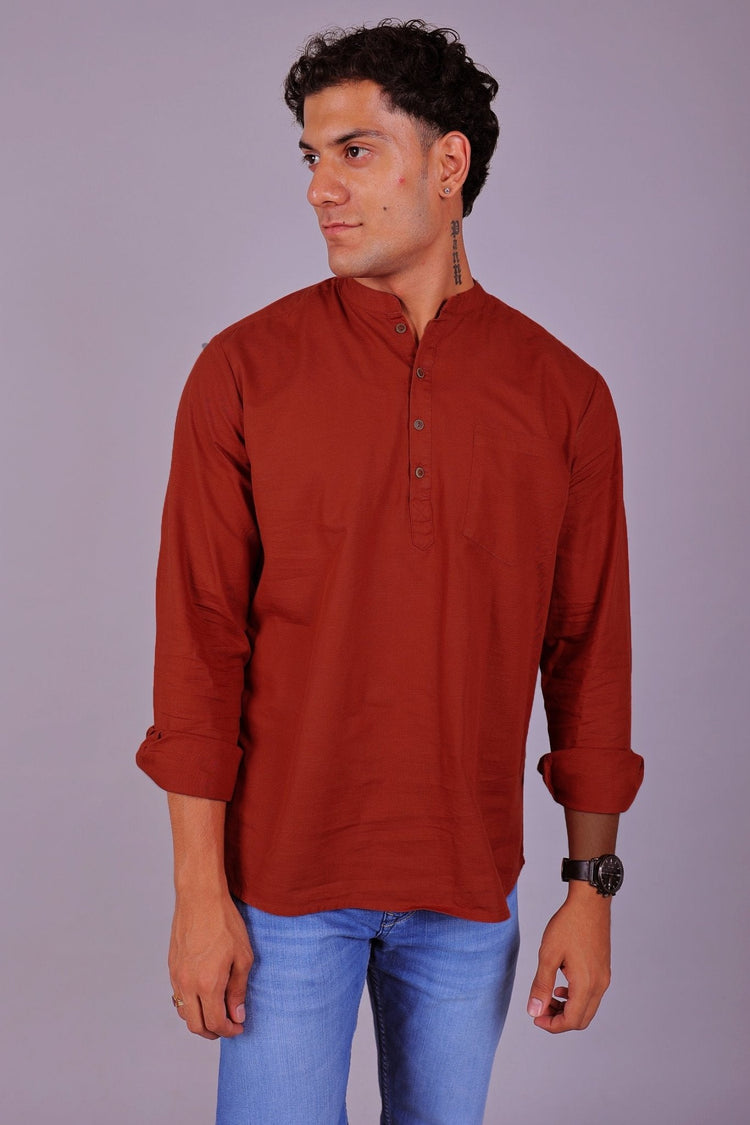 Bluebird Men's Short Kurta in Red - 100% Pure Cotton - Veshbhoshaa