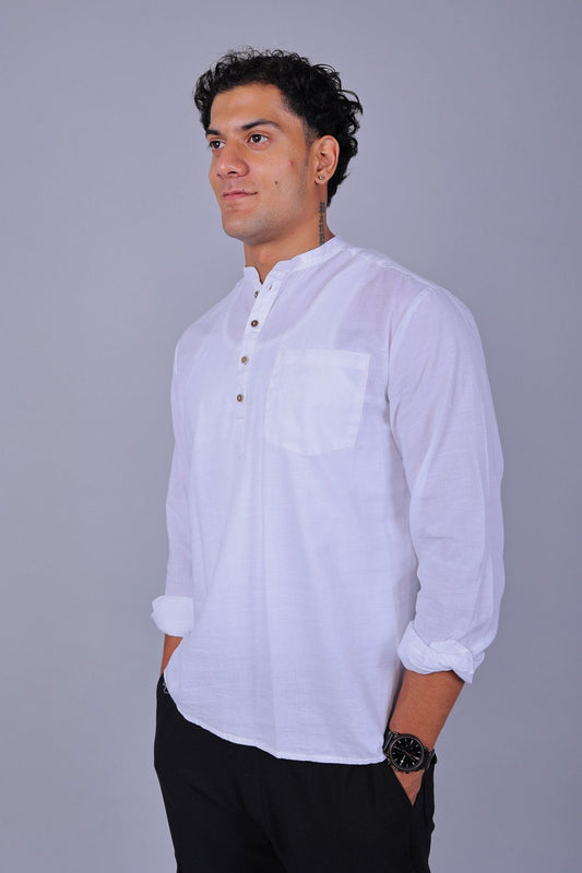 Bluebird Men's Short Kurta in White - 100% Pure Cotton - Veshbhoshaa