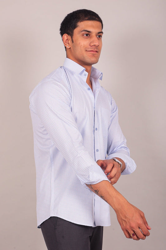 Bluebird Men's Sky Blue Check Shirt - Veshbhoshaa