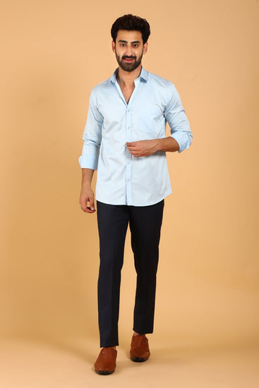 Bluebird Men's Sky Blue Premium Satin Shirt - Veshbhoshaa