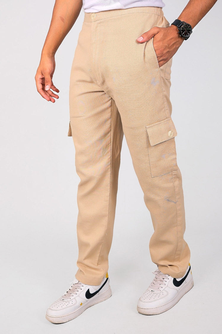 Bluebird Men's Slim Fit Cotton Cargo Pant Beige - Veshbhoshaa