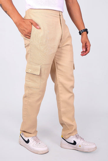 Bluebird Men's Slim Fit Cotton Cargo Pant Beige - Veshbhoshaa