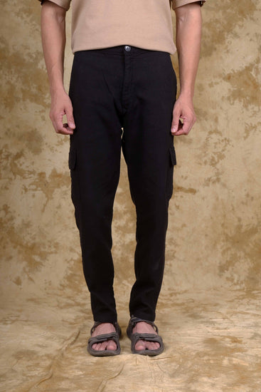 Bluebird Men's Slim Fit Cotton Cargo Pant Black - Veshbhoshaa