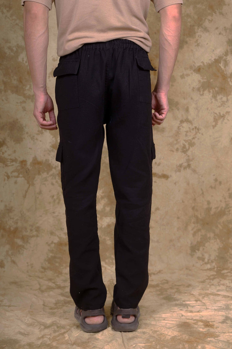 Bluebird Men's Slim Fit Cotton Cargo Pant Black - Veshbhoshaa