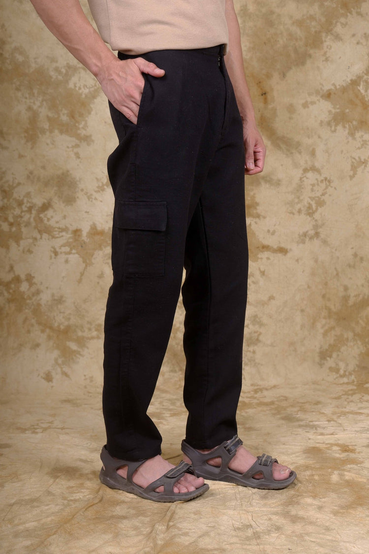 Bluebird Men's Slim Fit Cotton Cargo Pant Black - Veshbhoshaa