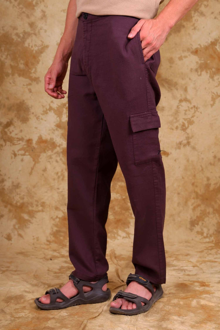 Bluebird Men's Slim Fit Cotton Cargo Pant Maroon - Veshbhoshaa