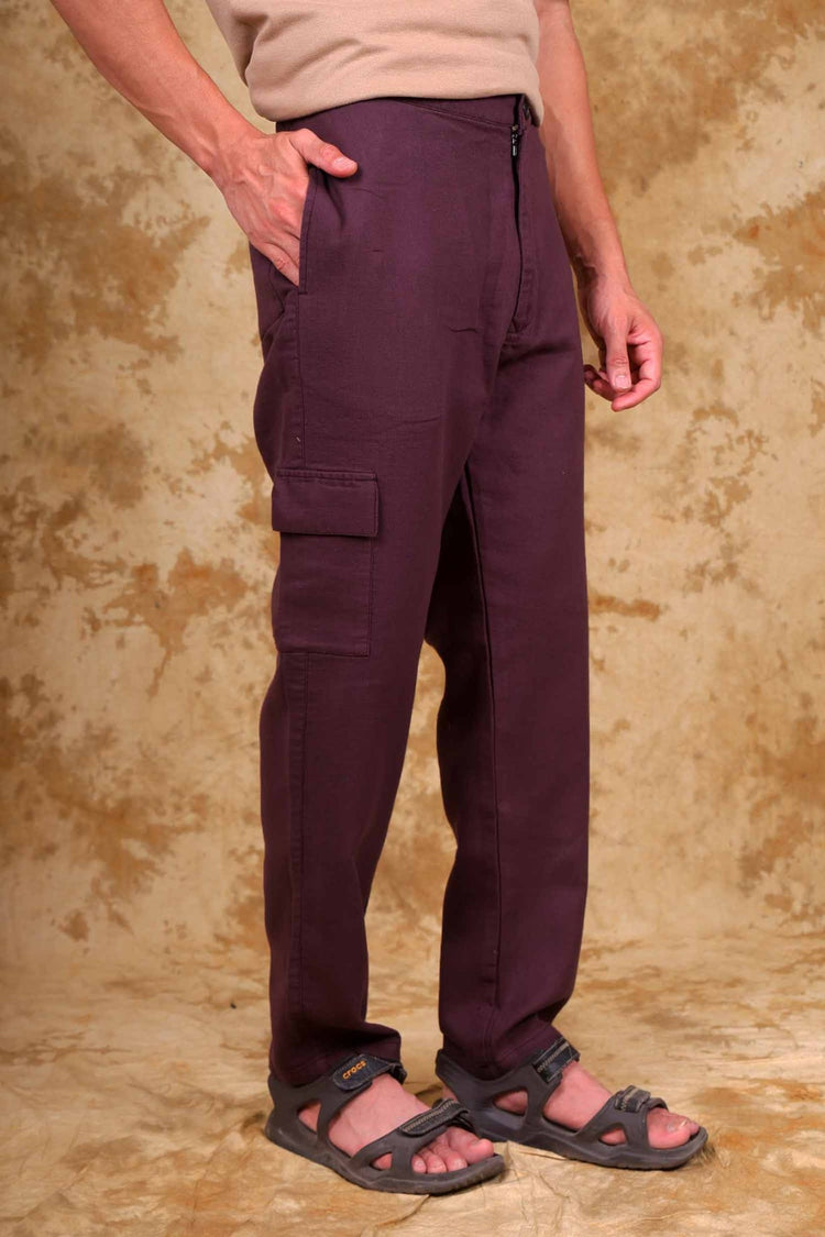 Bluebird Men's Slim Fit Cotton Cargo Pant Maroon - Veshbhoshaa