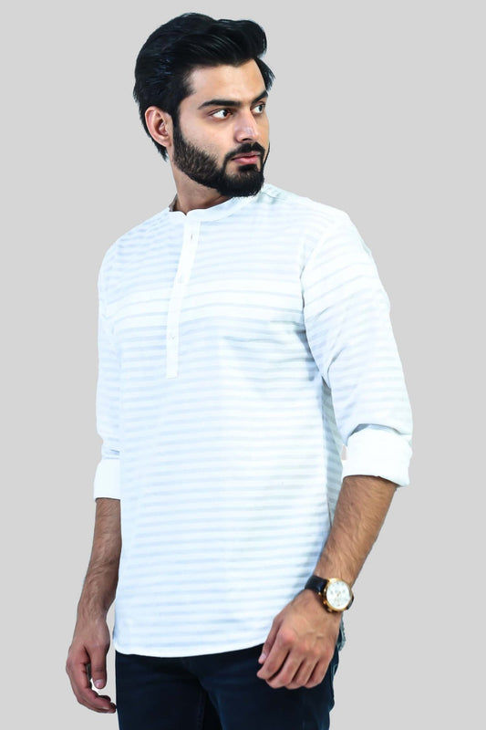 Bluebird Men's White Casual Short Kurta - Veshbhoshaa