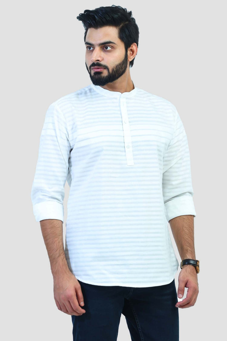 Bluebird Men's White Casual Short Kurta - Veshbhoshaa