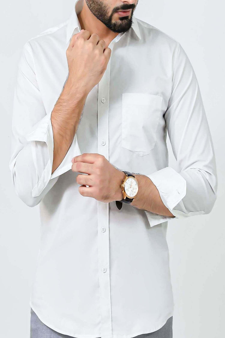 Bluebird Men's White Cotton Lycra Formal Shirt - Veshbhoshaa