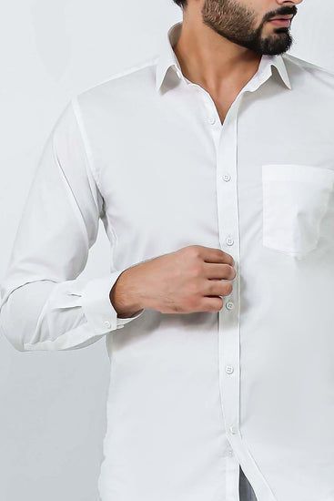 Bluebird Men's White Cotton Lycra Formal Shirt - Veshbhoshaa