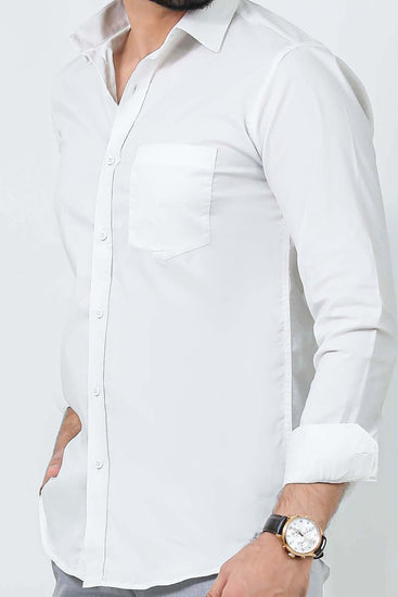 Bluebird Men's White Cotton Lycra Formal Shirt - Veshbhoshaa