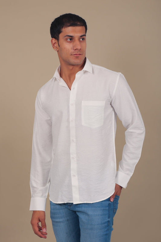 Bluebird Men's White Knitted Plain Shirt - Veshbhoshaa