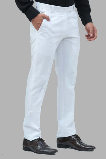 Bluebird Men's White Linen Blend Formal Trouser - Veshbhoshaa