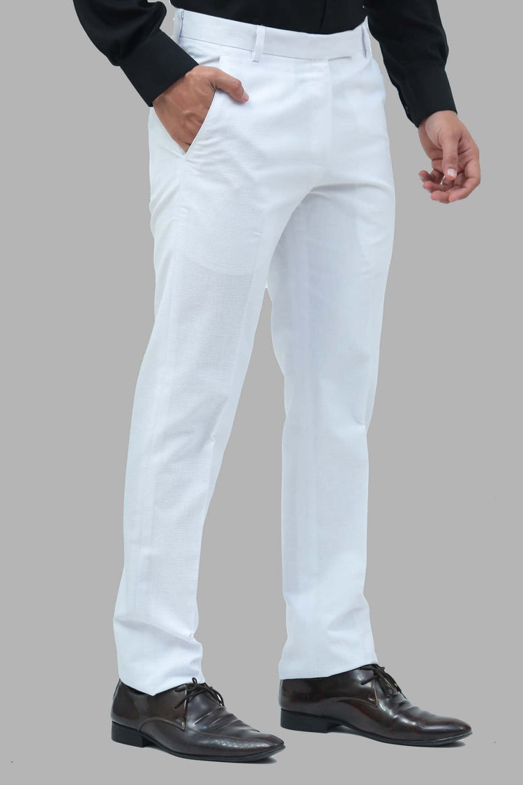 Bluebird Men's White Linen Blend Formal Trouser - Veshbhoshaa