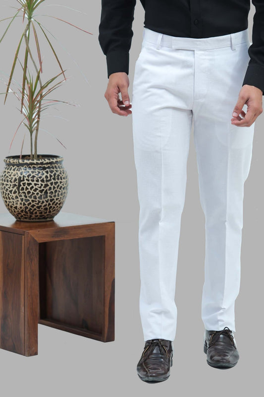 Bluebird Men's White Linen Blend Formal Trouser - Veshbhoshaa