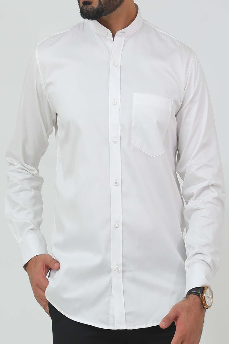 Bluebird Men's White Mandarin Collar Formal Shirt - Veshbhoshaa