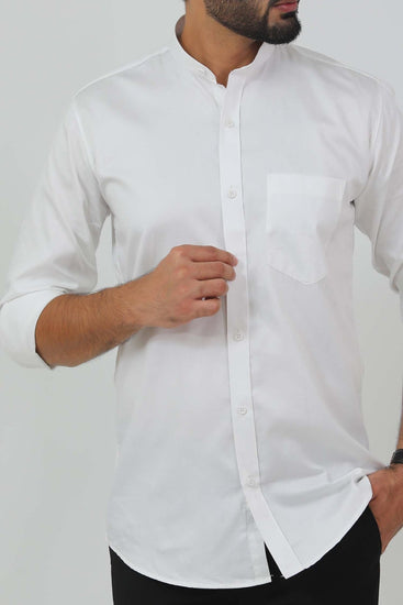 Bluebird Men's White Mandarin Collar Formal Shirt - Veshbhoshaa