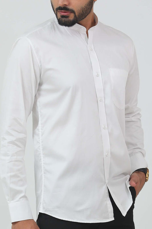 Bluebird Men's White Mandarin Collar Formal Shirt - Veshbhoshaa