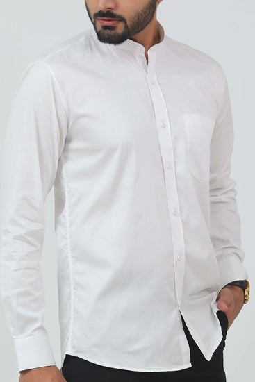 Bluebird Men's White Mandarin Collar Formal Shirt - Veshbhoshaa