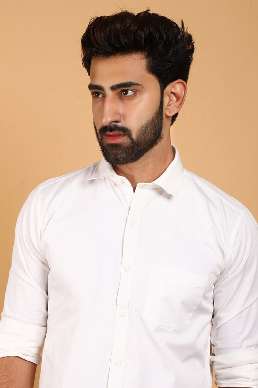 Bluebird Men's White Premium Satin Shirt - Veshbhoshaa