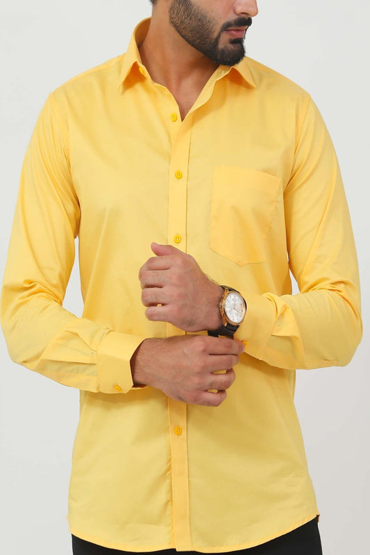 Bluebird Men's Yellow Cotton Lycra Formal Shirt - Veshbhoshaa