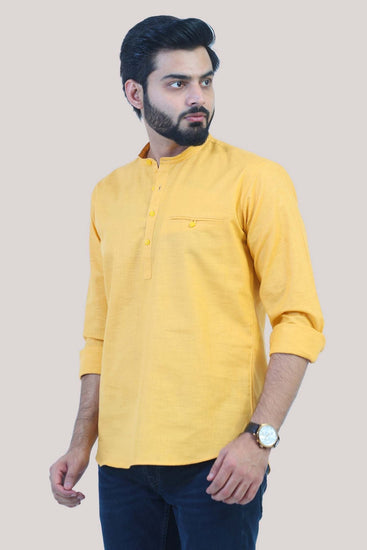 Bluebird Men's Yellow Festive Short Kurta - Veshbhoshaa