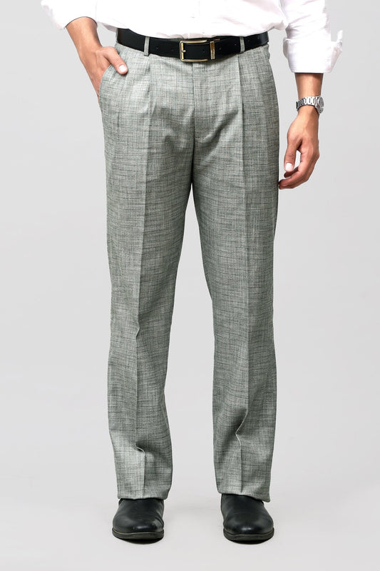 Bluebird Premium Light Grey Check Pleated Trouser - Veshbhoshaa