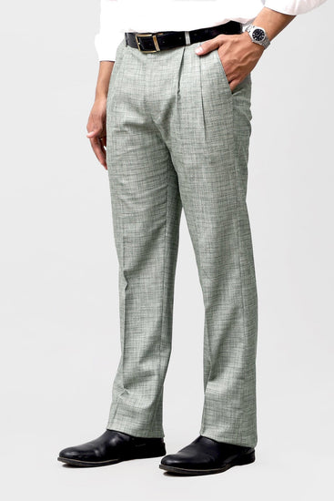 Bluebird Premium Light Grey Check Pleated Trouser - Veshbhoshaa