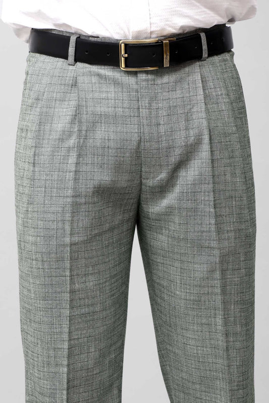 Bluebird Premium Light Grey Check Pleated Trouser - Veshbhoshaa