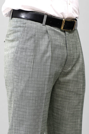 Bluebird Premium Light Grey Check Pleated Trouser - Veshbhoshaa