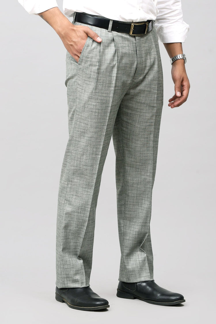 Bluebird Premium Light Grey Check Pleated Trouser - Veshbhoshaa