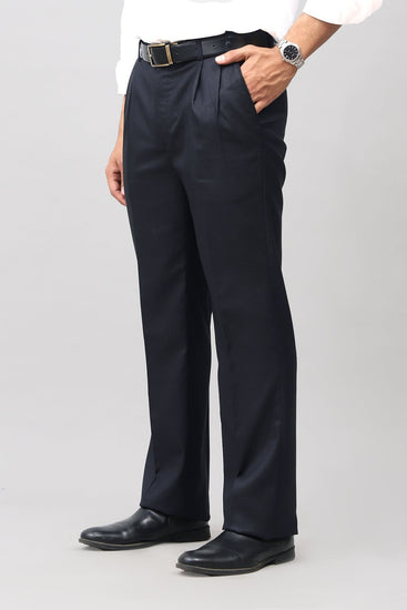 Bluebird Timeless Navy Blue Pleated Trouser - Veshbhoshaa