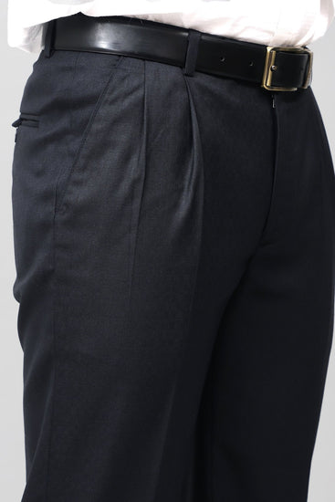 Bluebird Timeless Navy Blue Pleated Trouser - Veshbhoshaa