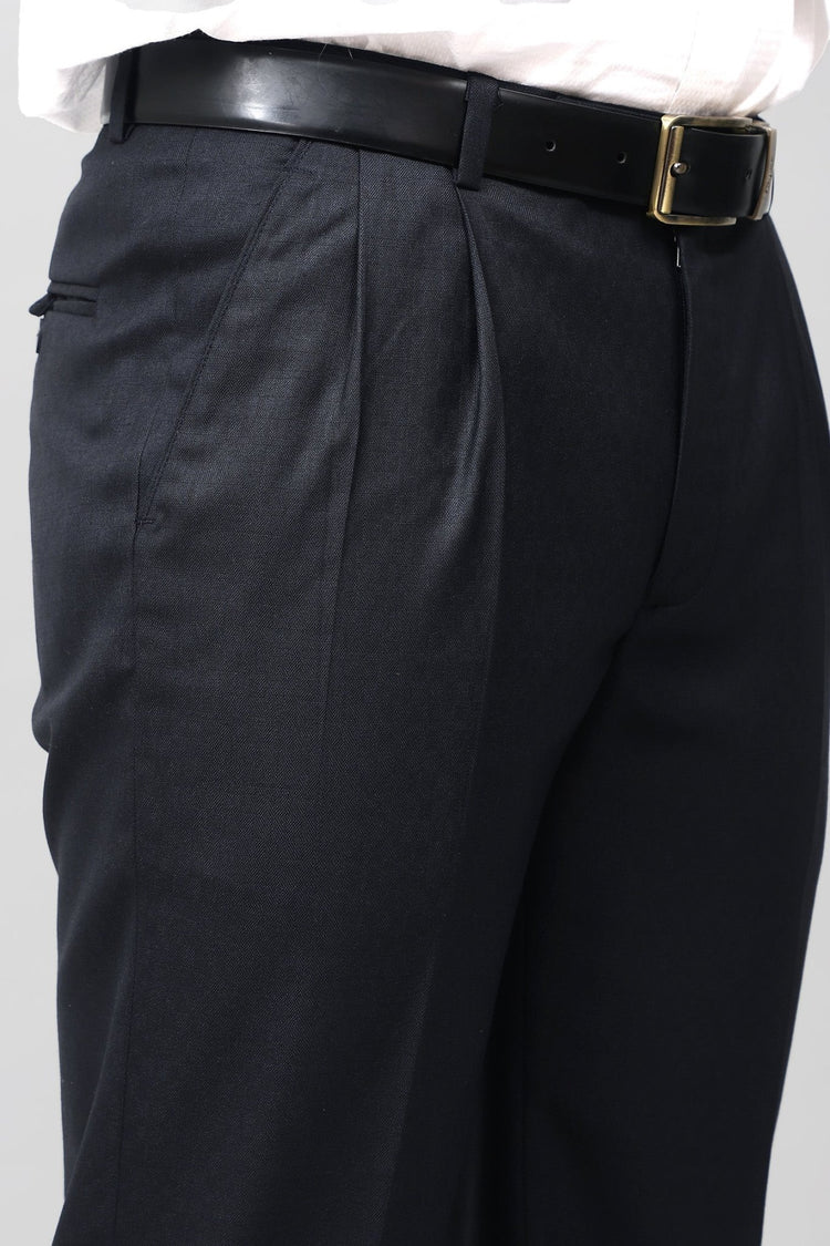 Bluebird Timeless Navy Blue Pleated Trouser - Veshbhoshaa