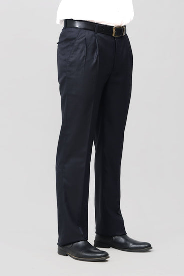 Bluebird Timeless Navy Blue Pleated Trouser - Veshbhoshaa