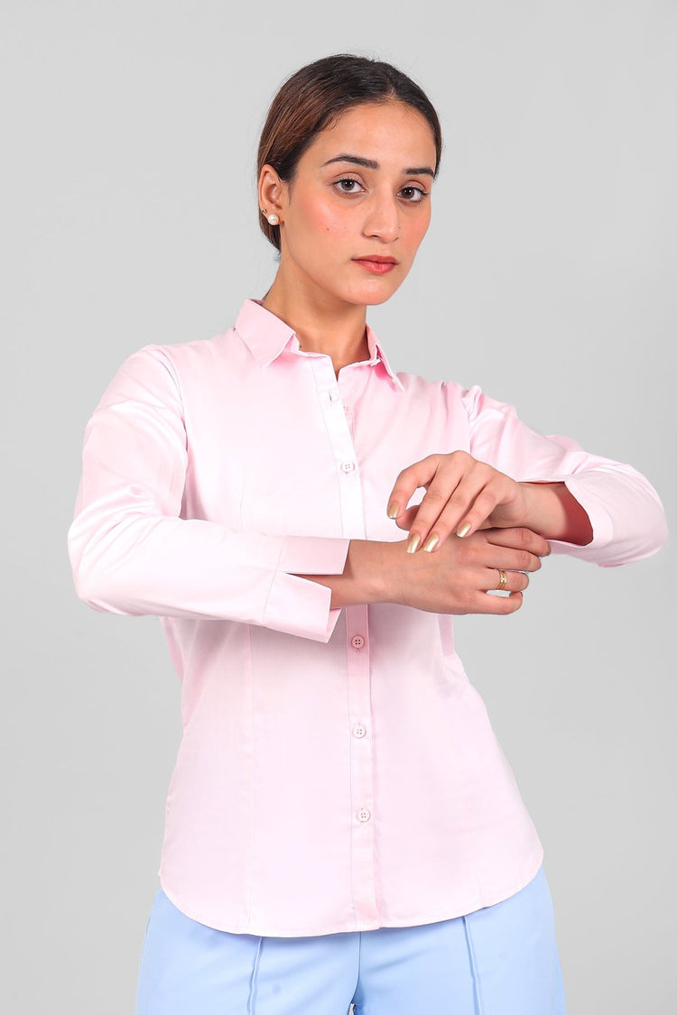 Bluebird Women Baby Pink Satin Shirt - Veshbhoshaa