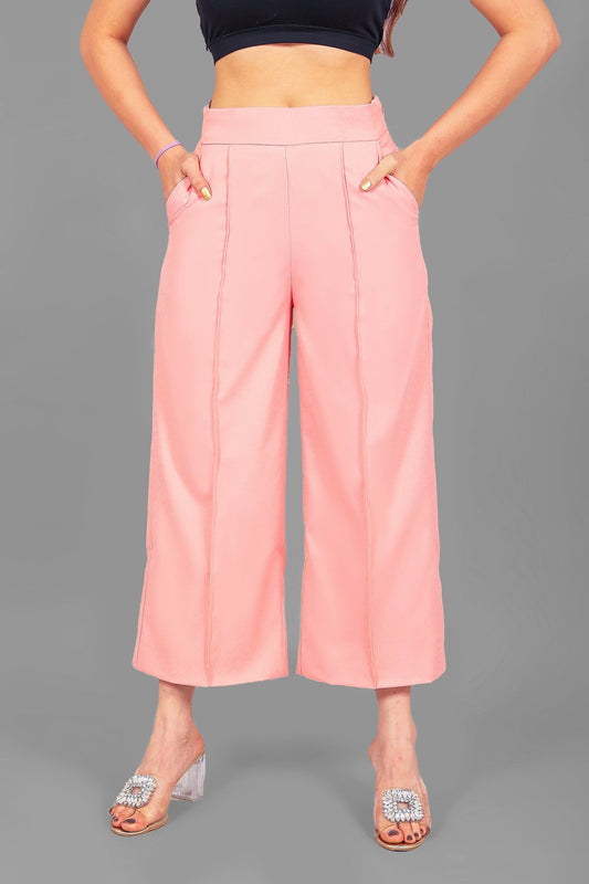 Bluebird Women Baby Pink Short Bell Bottom Trouser - Veshbhoshaa