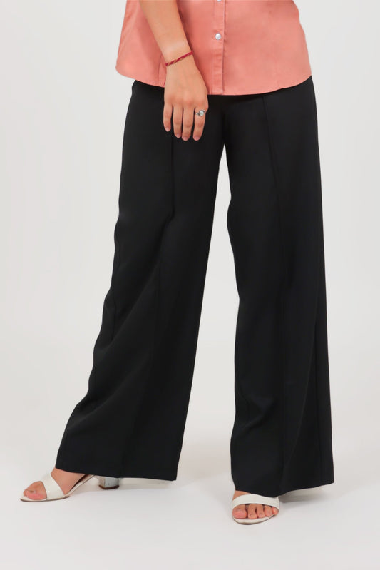 Bluebird Women Black Solid Casual Bell Bottom Trouser - Veshbhoshaa