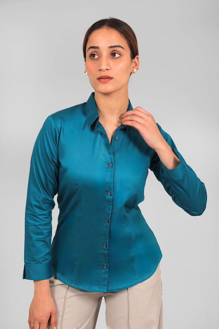 Bluebird Women Blue Satin Shirt - Veshbhoshaa