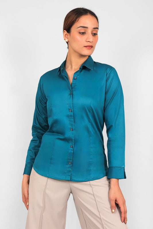 Bluebird Women Blue Satin Shirt - Veshbhoshaa