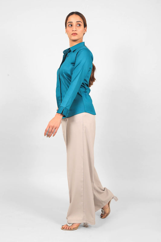 Bluebird Women Blue Satin Shirt - Veshbhoshaa