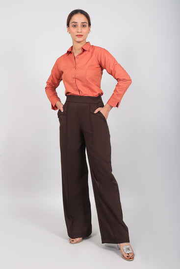 Bluebird Women Brown Bell Bottom Trouser - Veshbhoshaa