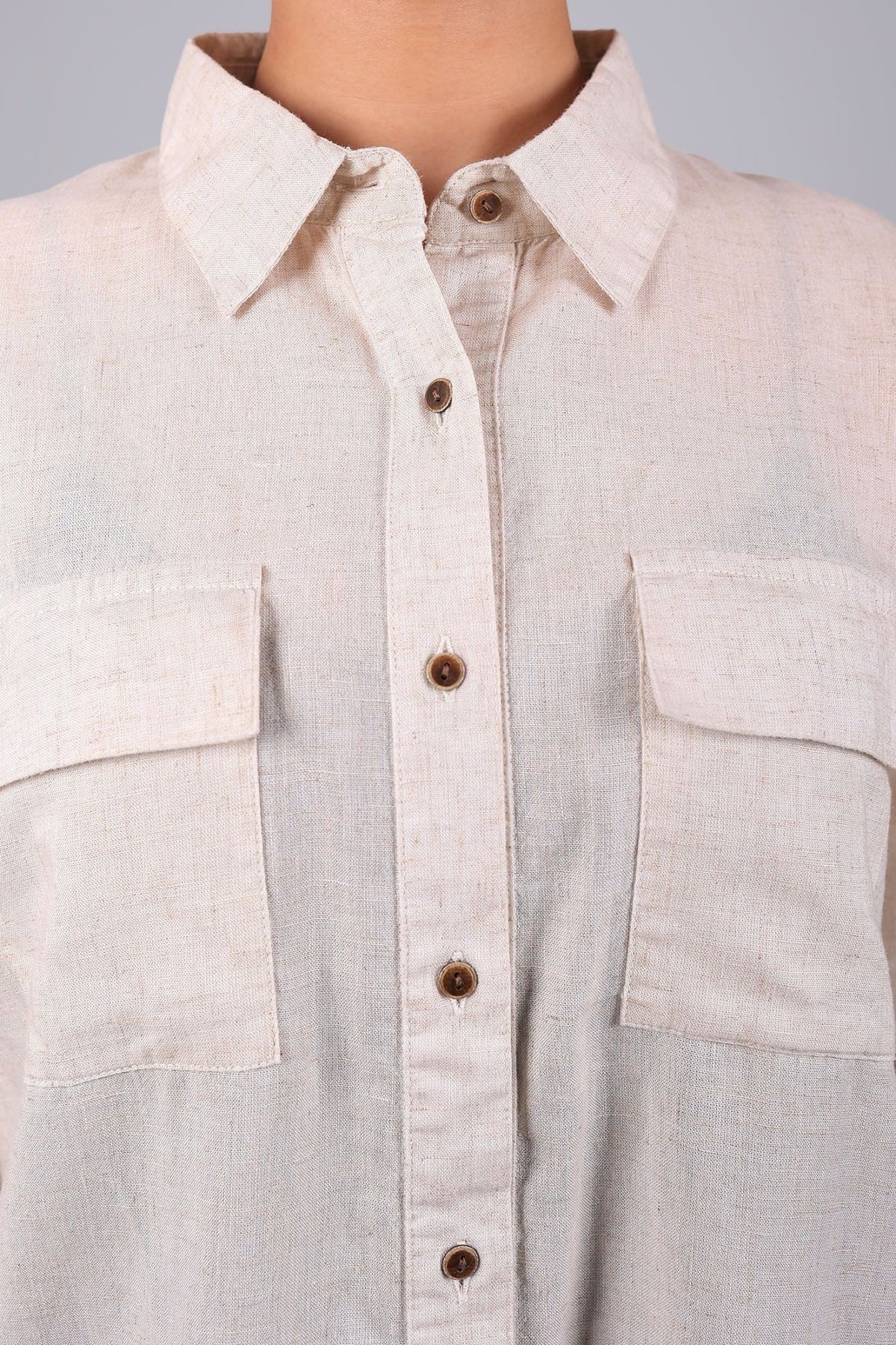 BLUEBIRD Women's Beige Linen Shirt - Veshbhoshaa